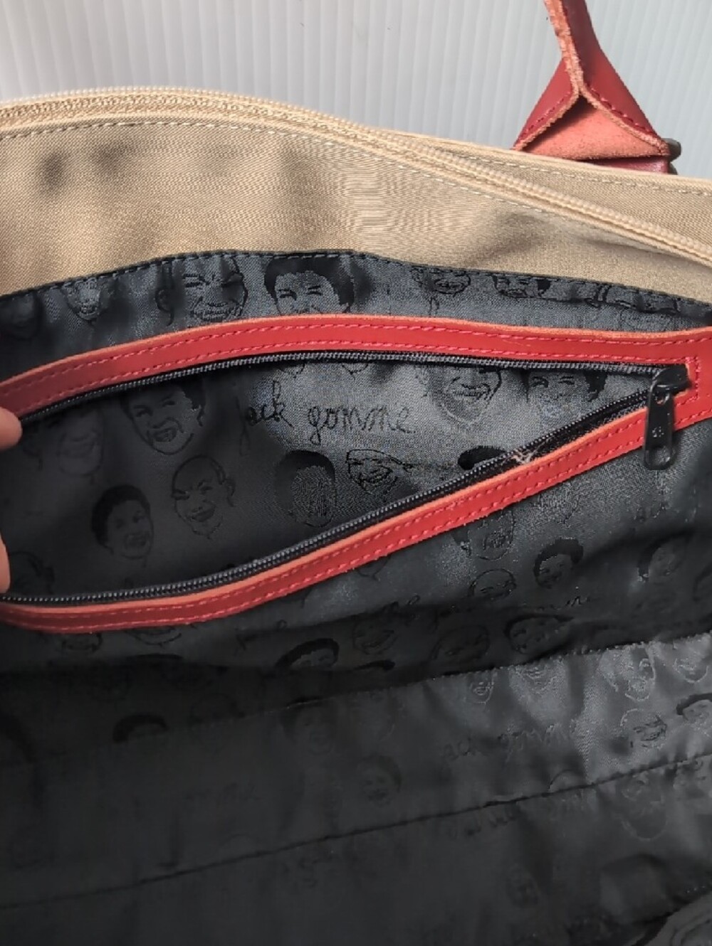 Jack Gomme Canvas Tote with Burgundy Trim and Straps - Picture 5 of 12